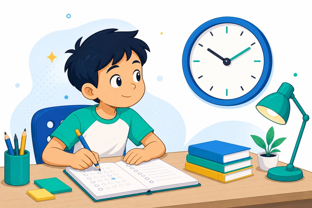 学生在时钟旁平静完成限时练习